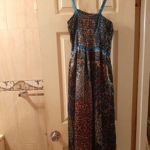 Turquoise blue and orange maxi dress